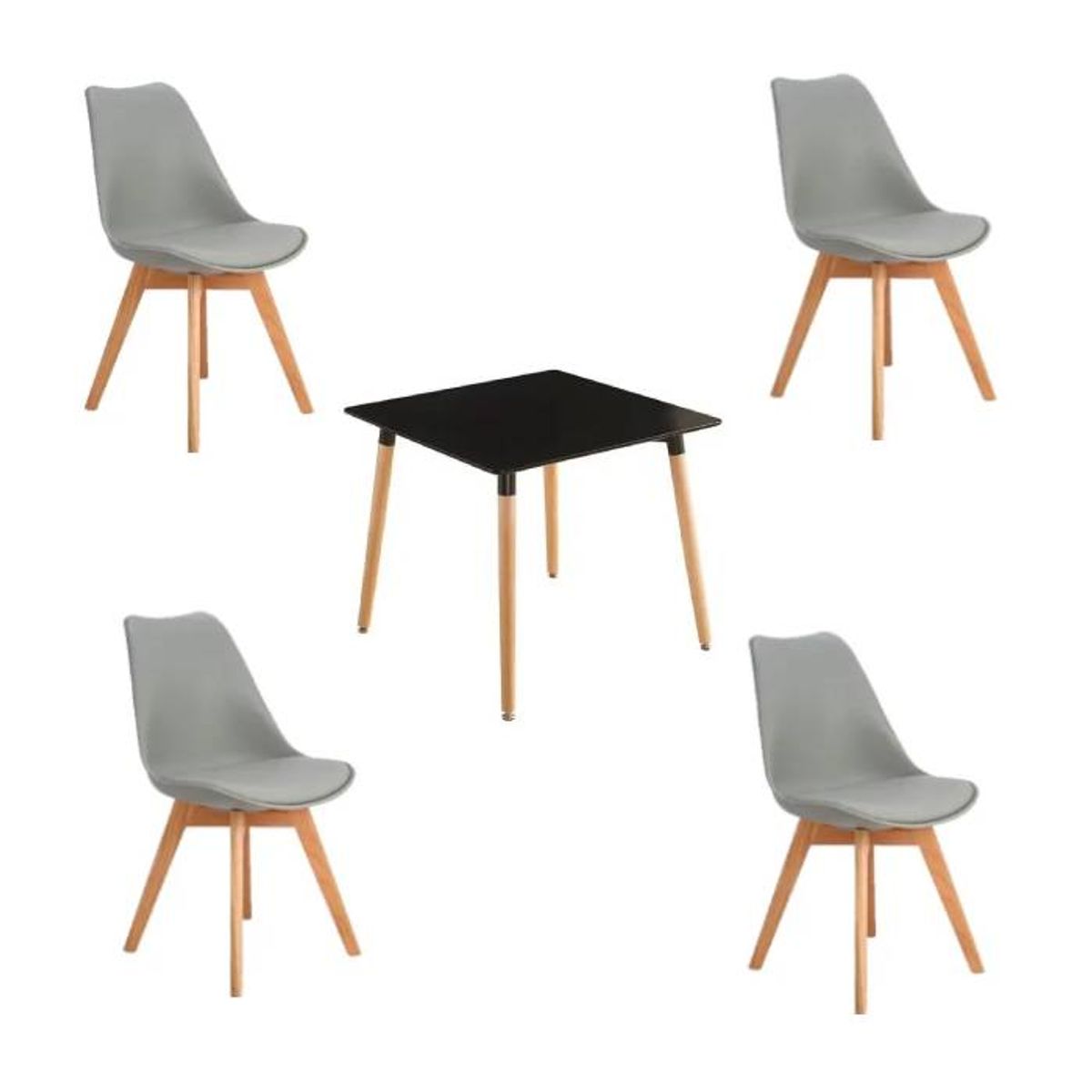 MOAD - Juego de Comedor Nórdico Negro 4P Tulip grises