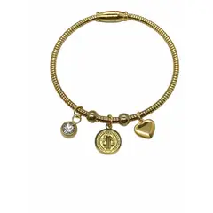 ELBAULDEJUMA - Pulsera Magnética Medalla San Benito Protector Chapada En Oro