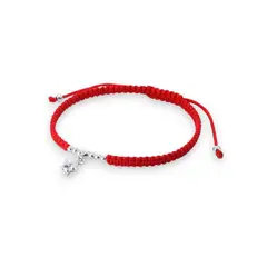GENERICO - Pulsera de Macramé Roja con Esferas y Estrella de Circón en Plata