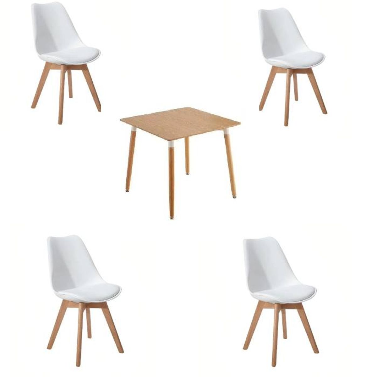 MOAD - Juego de Comedor Nórdico Madera 4P Tulip blancas