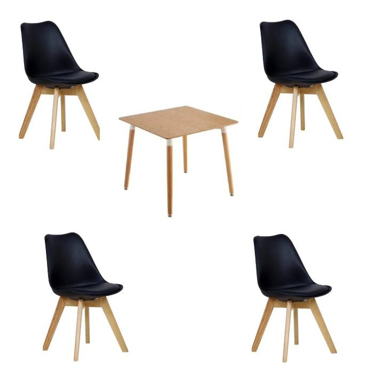 MOAD - Juego de Comedor Nórdico Madera 4P Tulip negras