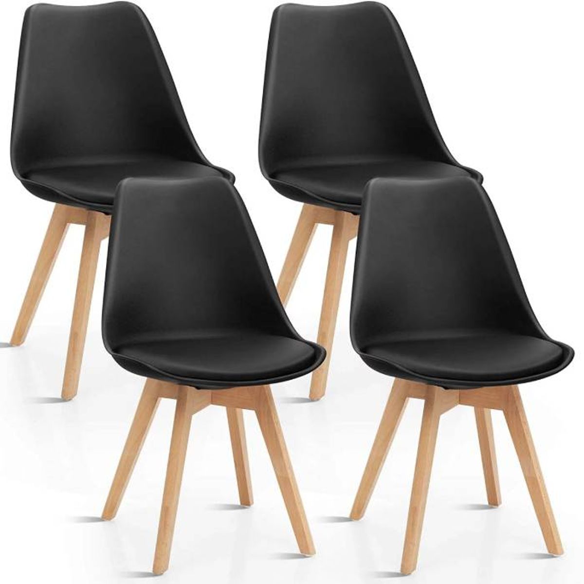 MOAD - Juego de Comedor Nórdico Madera 4P Tulip negras