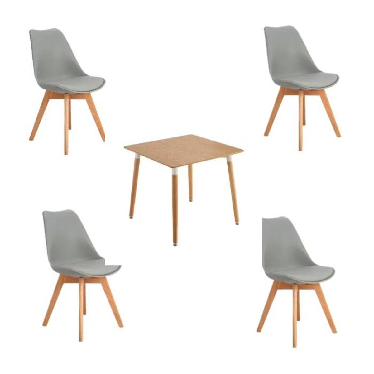 MOAD - Juego de Comedor Nórdico Madera 4P Tulip Grises