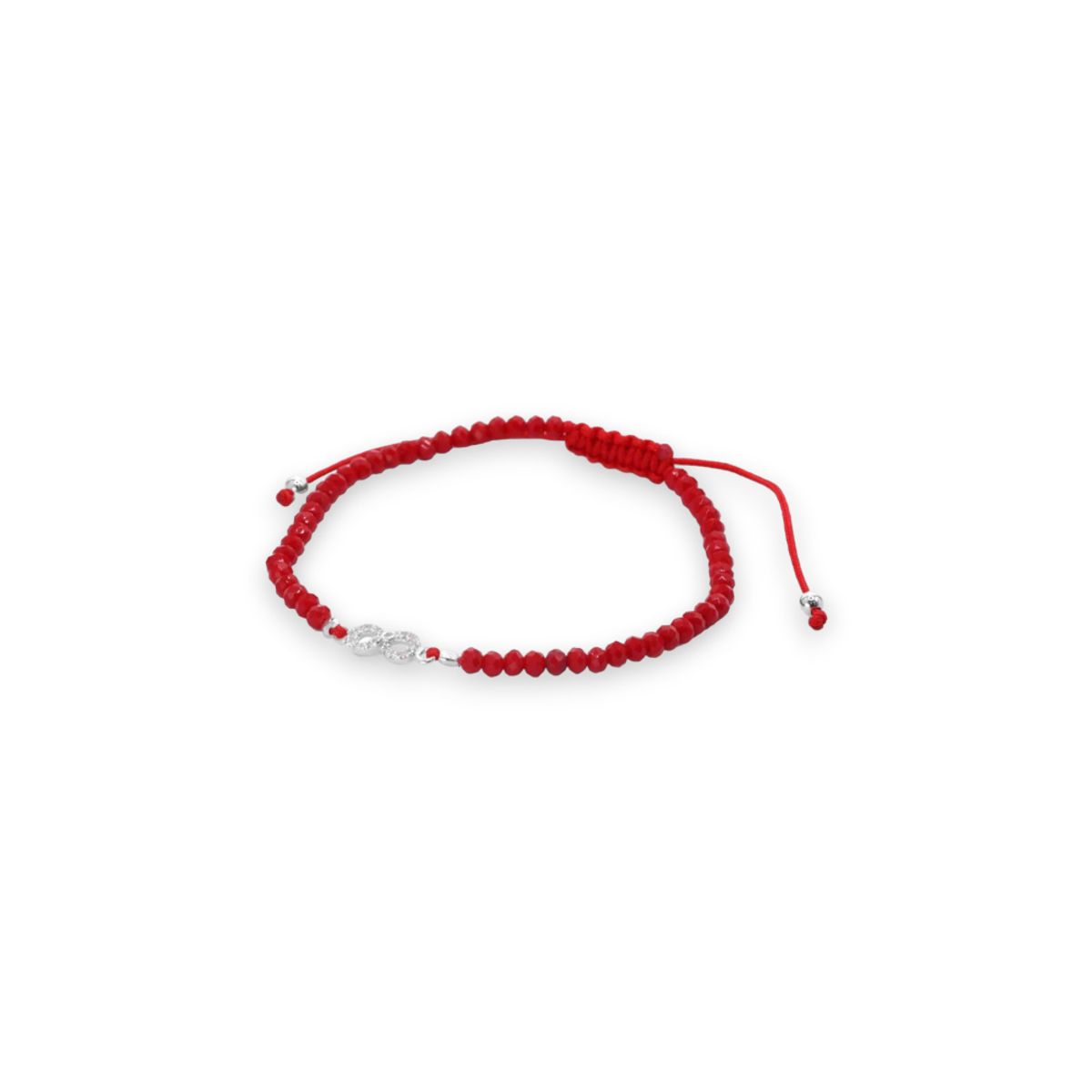 GENERICO - Pulsera de Macramé Rojo con Cristales e Infinito de Plata