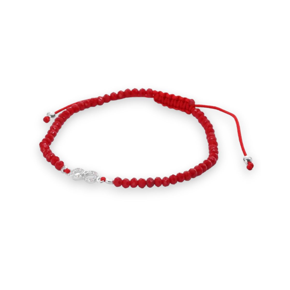 GENERICO - Pulsera de Macramé Rojo con Cristales e Infinito de Plata