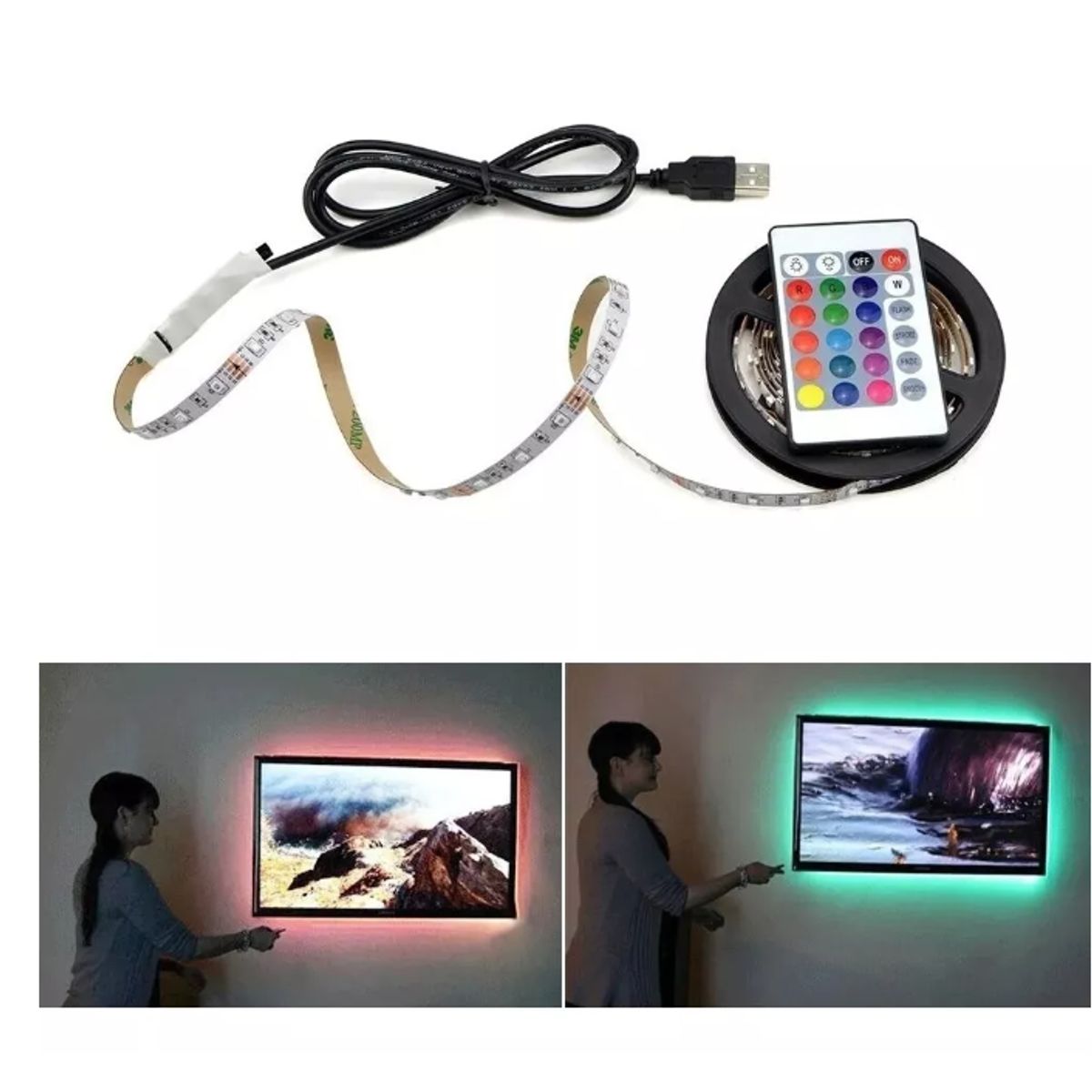 GENERICO - Cinta Rgb 5050 5mt Tira Led Usb Para Tv, Pc+ Control Remoto
