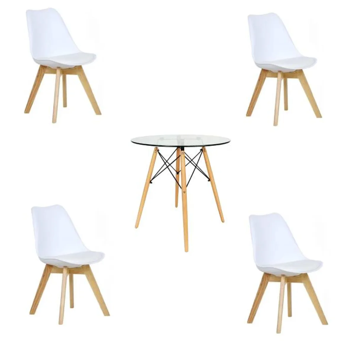 MOAD - Comedor Nordic Round vidrio 4P tulip blancas