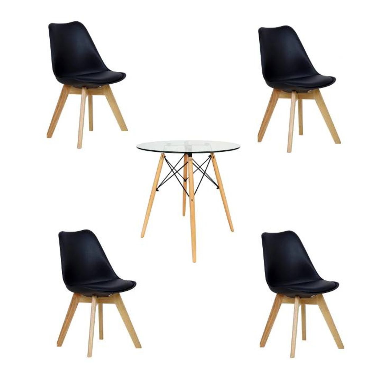 GENERICO - Comedor Nordic Round vidrio 4P tulip negras