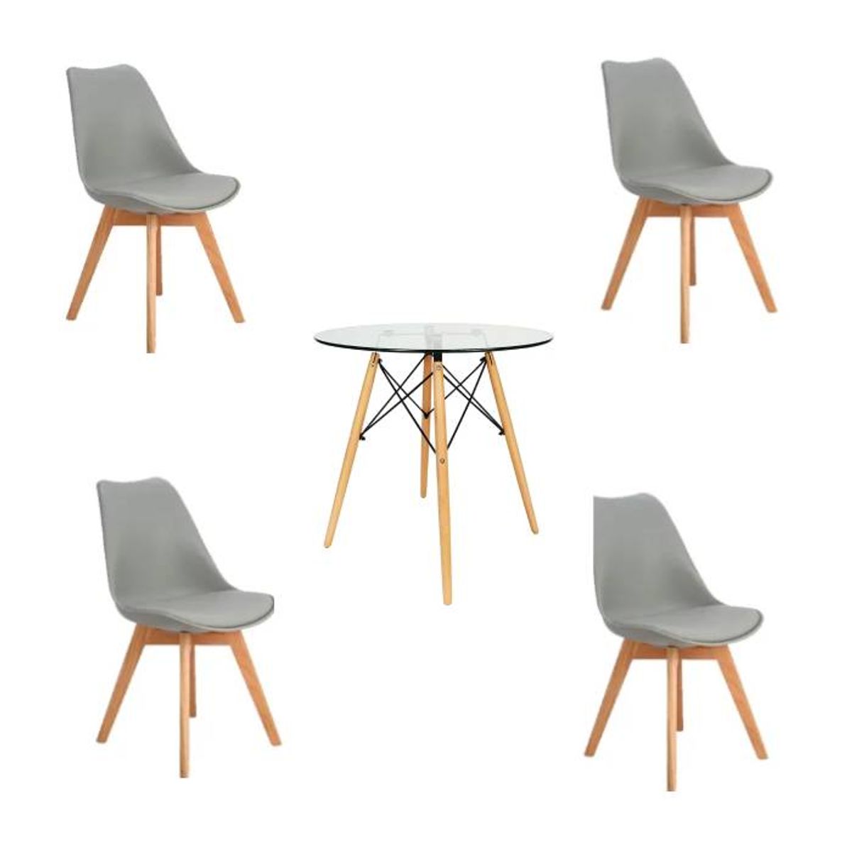 GENERICO - Comedor Nordic Round vidrio 4P tulip Grises