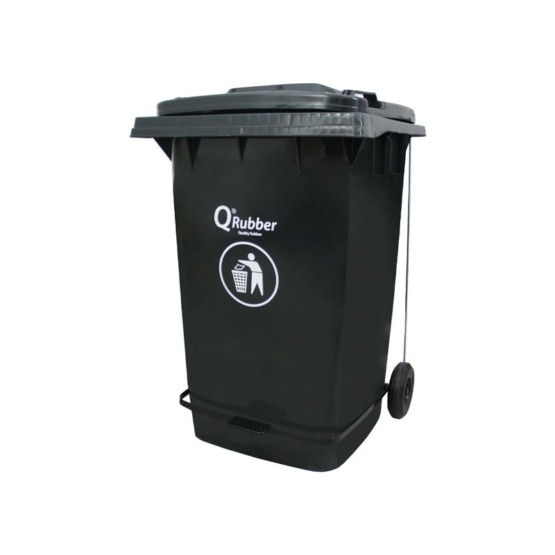 QRUBBER - Basurero Contenedor Basura 360 lts gris con pedal Qrubber