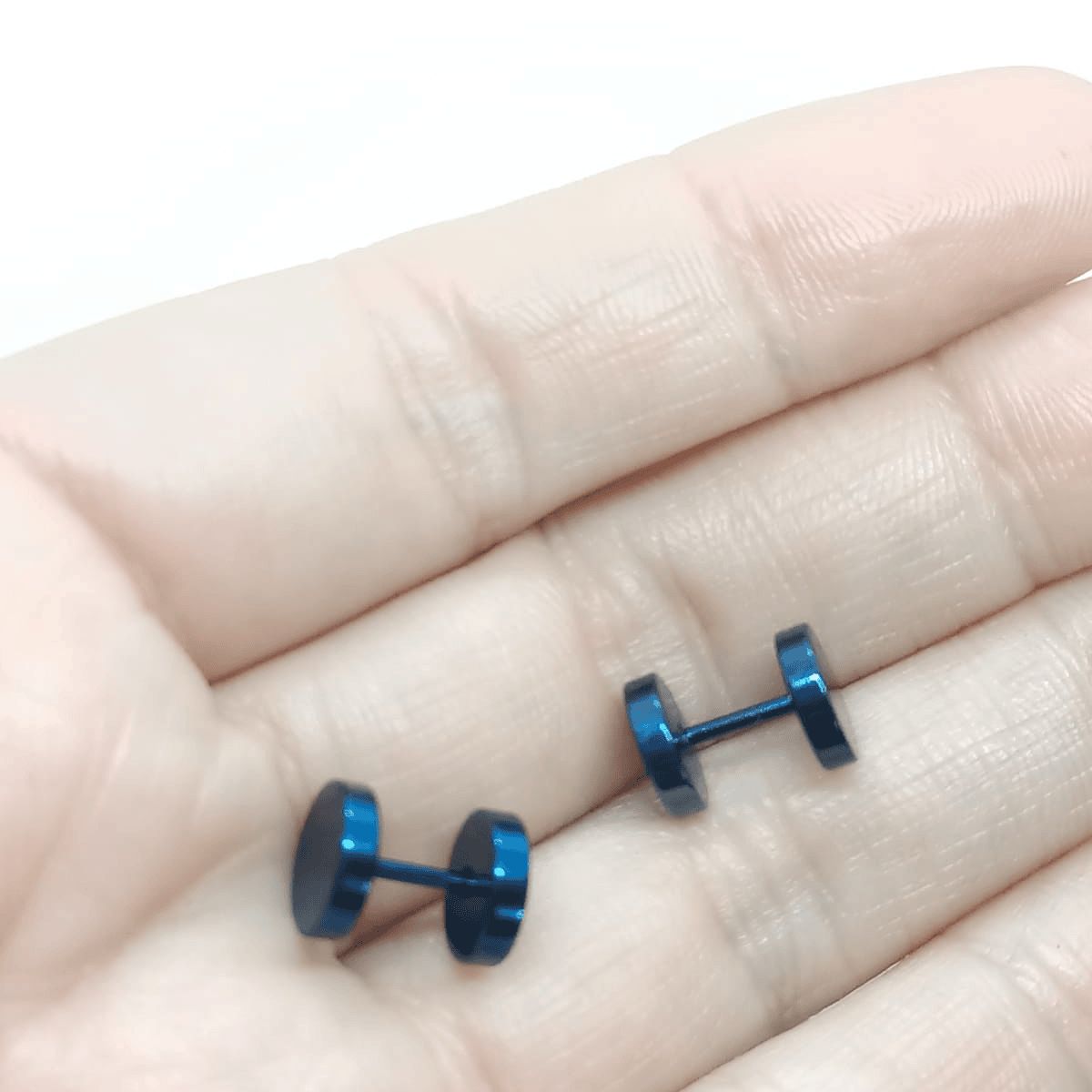 ELBAULDEJUMA - Aros Barbell Punk Azul Hombre Mujer Moda Juvenil 8mm