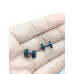 ELBAULDEJUMA - Aros Barbell Punk Azul Hombre Mujer Moda Juvenil 8mm