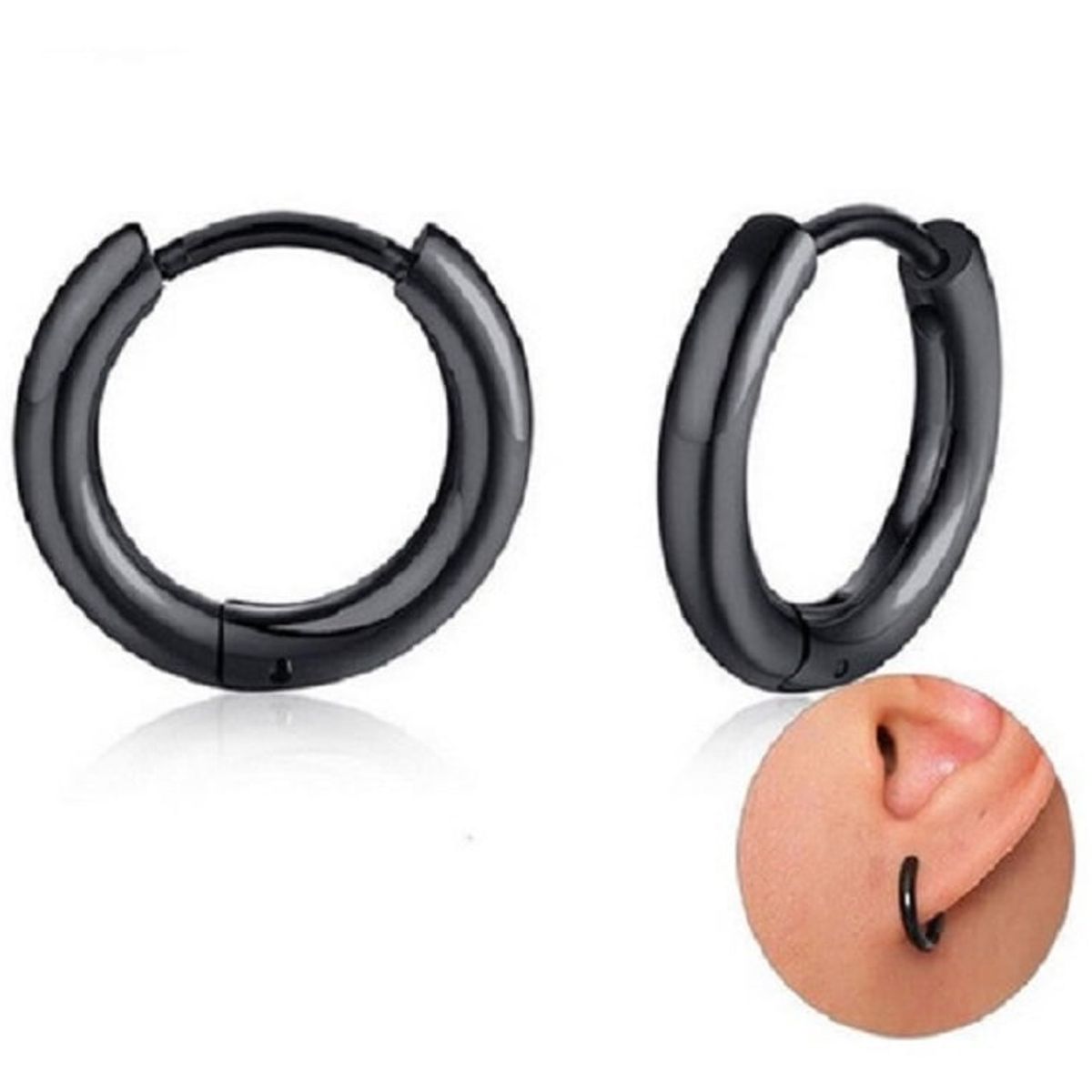 ELBAULDEJUMA - Argollas Huggies negras 10mm hipoalergenicas