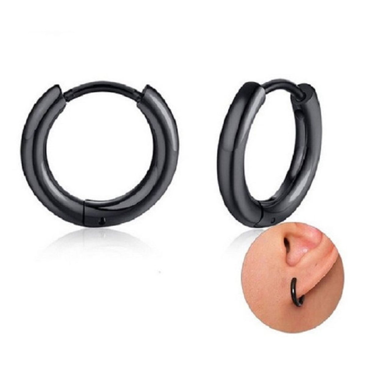 ELBAULDEJUMA - Argollas Huggies negras 10mm hipoalergenicas