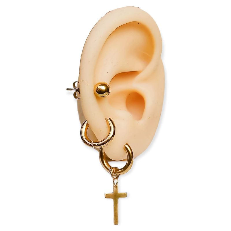 ELBAULDEJUMA - Pack De Aros Argollas Huggies Cruz Esfera Chapada En Oro 18k