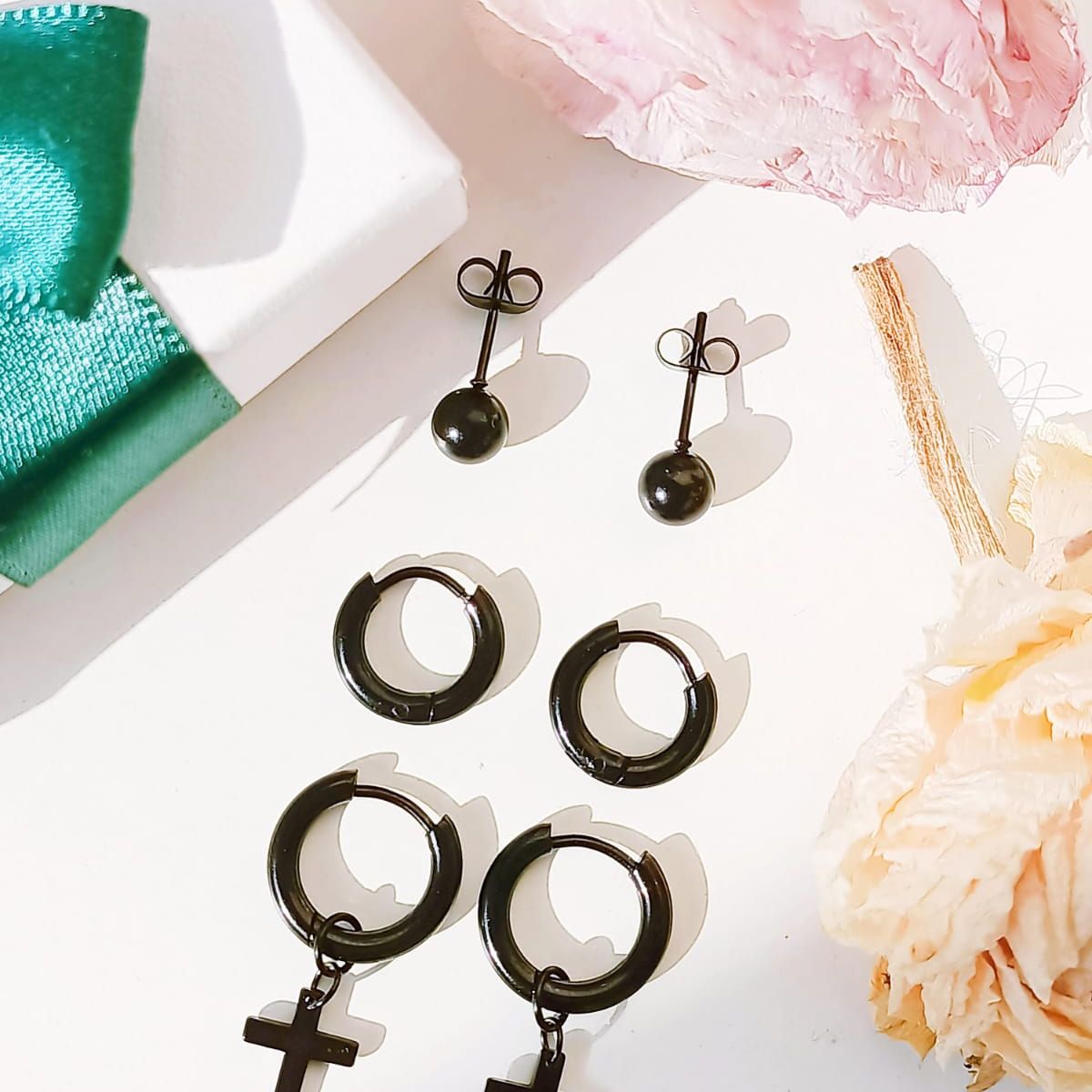 ELBAULDEJUMA - Pack De 3 Pares Aros Argollas Esfera Negras Piercing Oreja