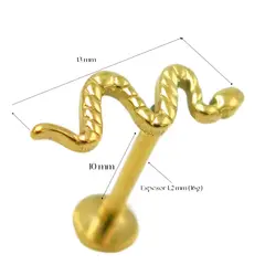 ELBAULDEJUMA - Piercing Labret Serpiente Chapada En Oro Titanio Astm F136.-
