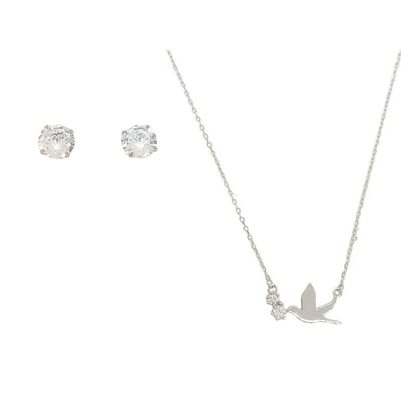ELBAULDEJUMA - Set Conjunto Cadena Paloma Paz Aros Punto De Luz Plata 925