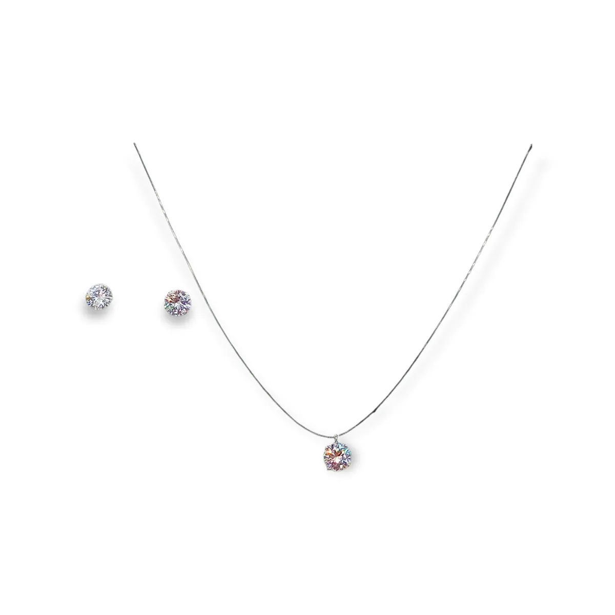 ELBAULDEJUMA - Set Conjunto Collar Nylon Aros Punto De Luz Plata 7mm Amor