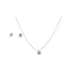 ELBAULDEJUMA - Set Conjunto Collar Nylon Aros Punto De Luz Plata 7mm Amor