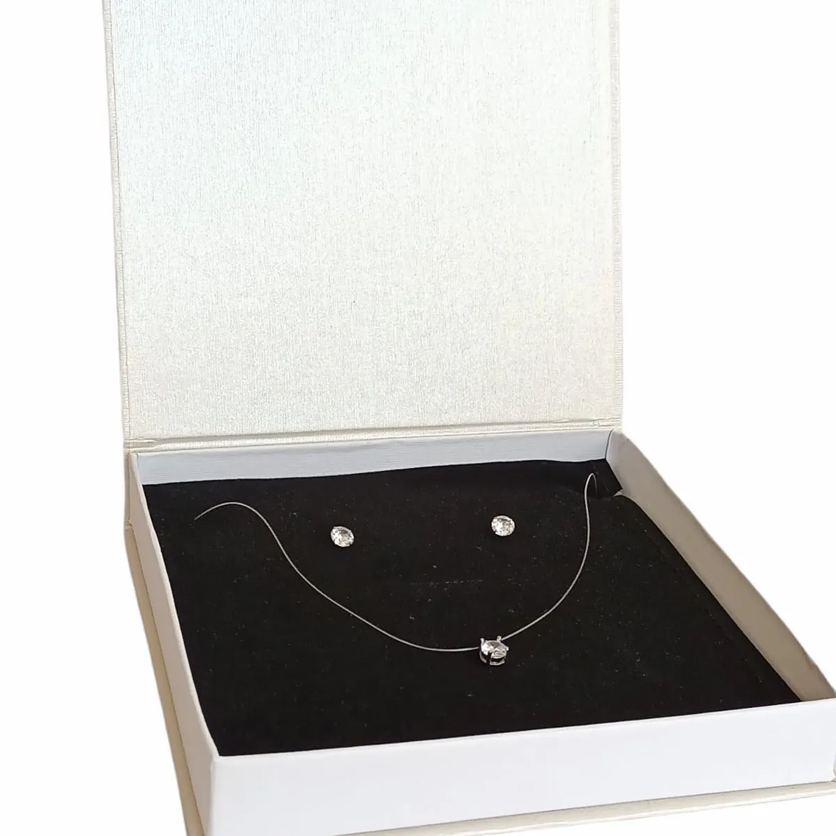 ELBAULDEJUMA - Set Conjunto Collar Nylon Aros Punto De Luz Plata 7mm Amor