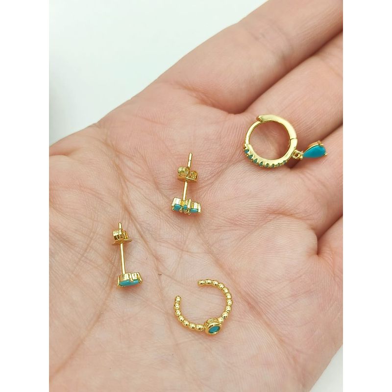 ELBAULDEJUMA - Set Conjunto huggies pendientes Turquesa chapados En Oro 18k