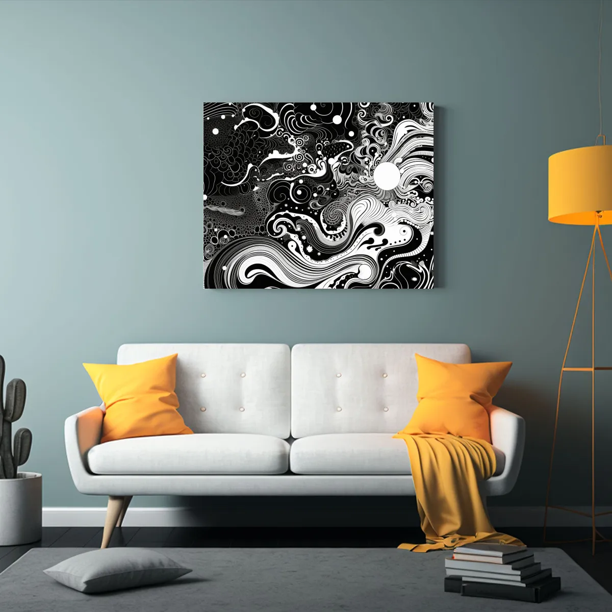 GENERICO - Pinturas Decorativas En Blanco Y Negro Con Líneas De Patron 120x80cm