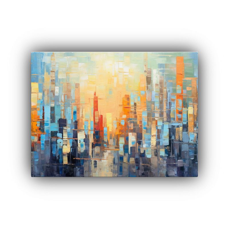 GENERICO - Cuadro Abstracto Neocubista De Escena Urbana Con Luz Dorada 120x80cm