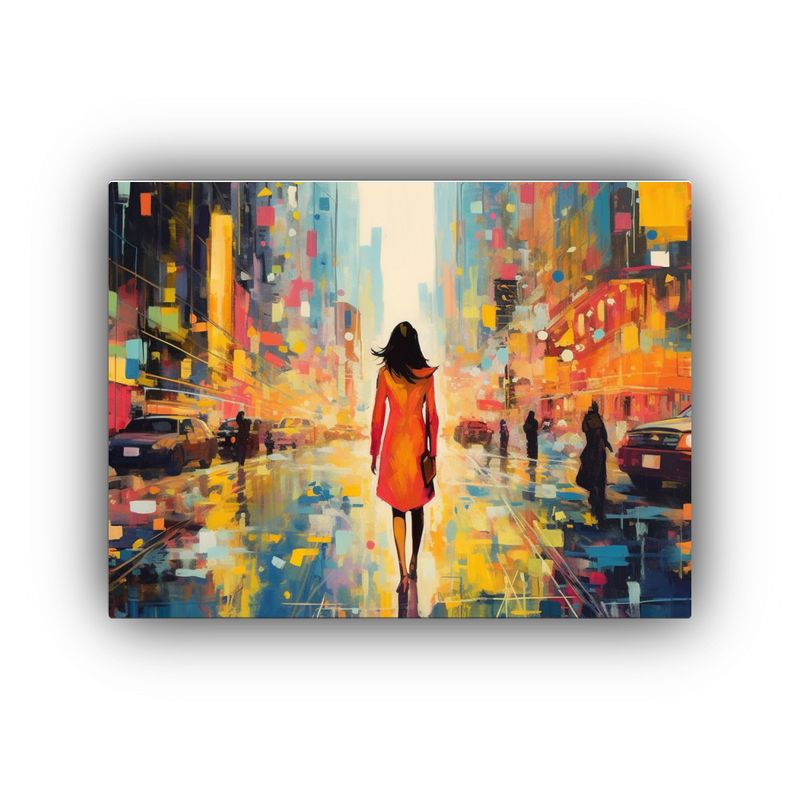 GENERICO - Mujer Paseando Por La Ciudad Admirando Pinturas Decorativas 120x80cm