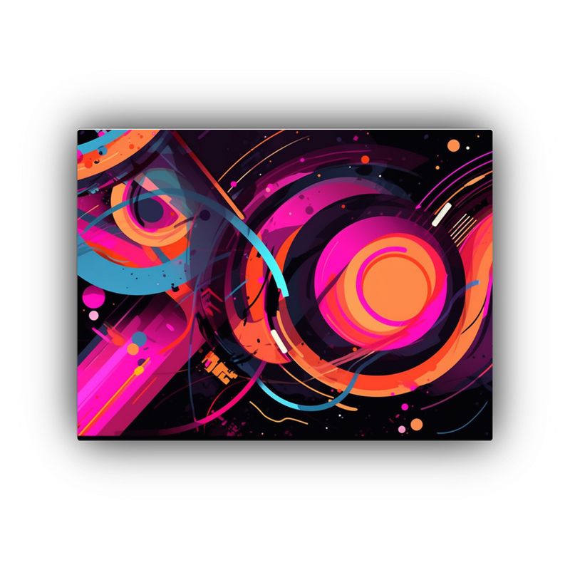 GENERICO - Pintura Abstracta Con Líneas Neón Intensas Y Círculos En  120x80cm