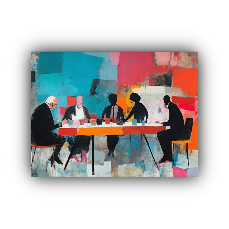GENERICO - Pintura Abstracta De Personas Discutiendo Alrededor De Una M 120x80cm