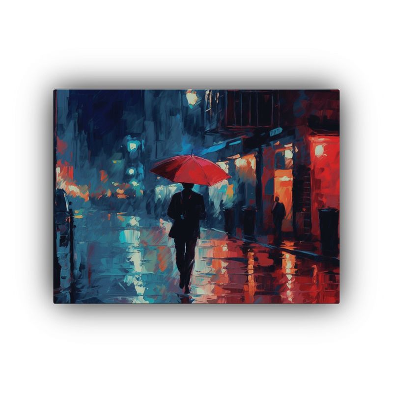 GENERICO - Pintura Nocturna De Persona Caminando Bajo La Lluvia 120x80cm