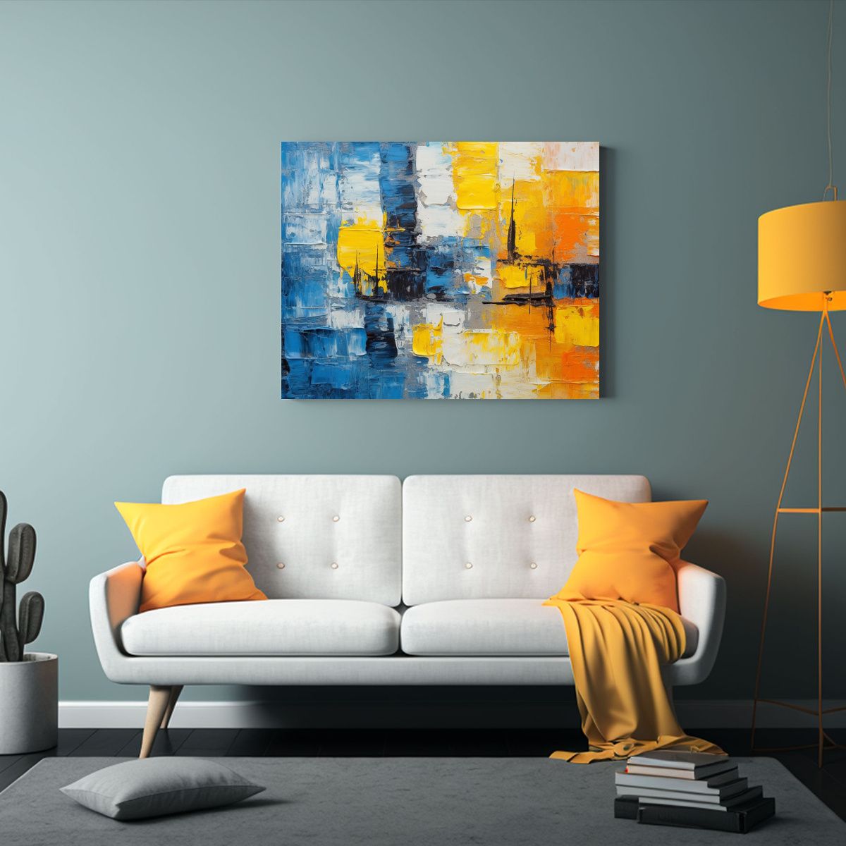 GENERICO - Pintura Abstracta En Amarillo Azul Y Naranja Originalidad Y 120x80cm