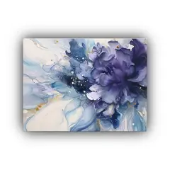 GENERICO - Cuadro Floral Azul Y Gris Sobre Lienzo Blanco Inspiración 120x80cm
