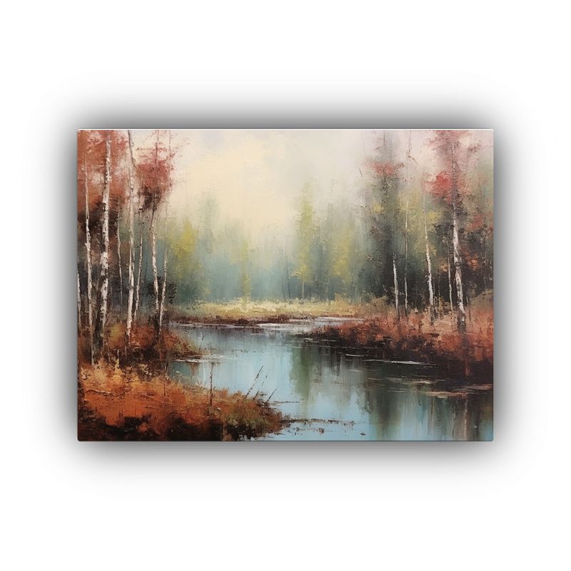 GENERICO - Pinturas Paisaje Bosque Con Pequeño Lago En Lienzo Tonos N 120x80cm