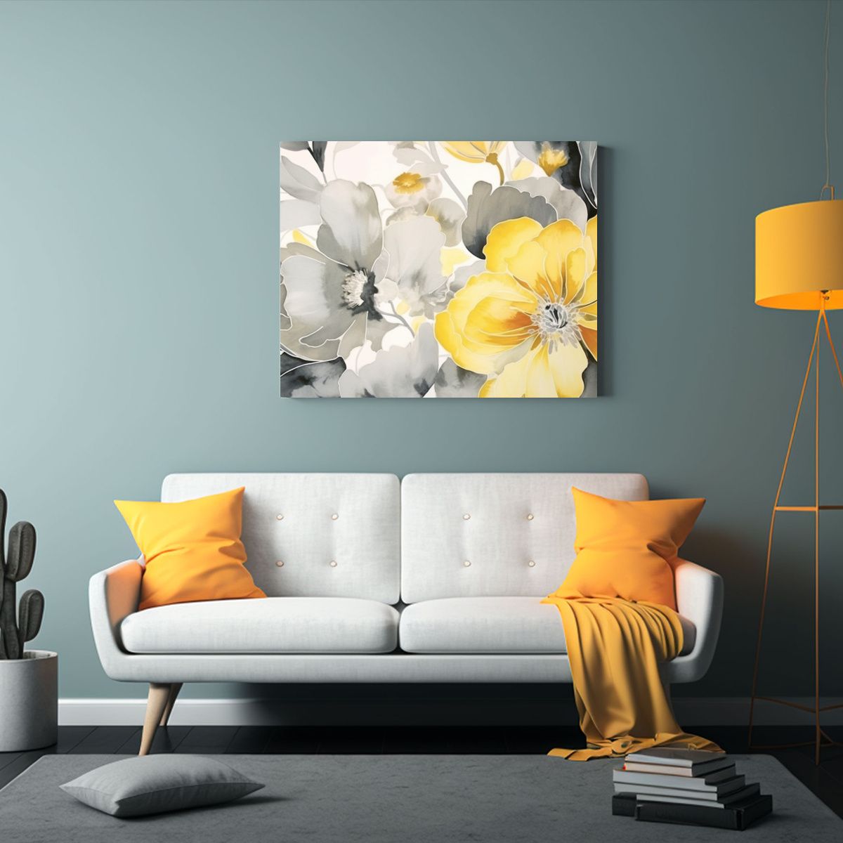 GENERICO - Cuadro Inspirador Relieve Abstracto Acuarela Floral Amarillo 120x80cm