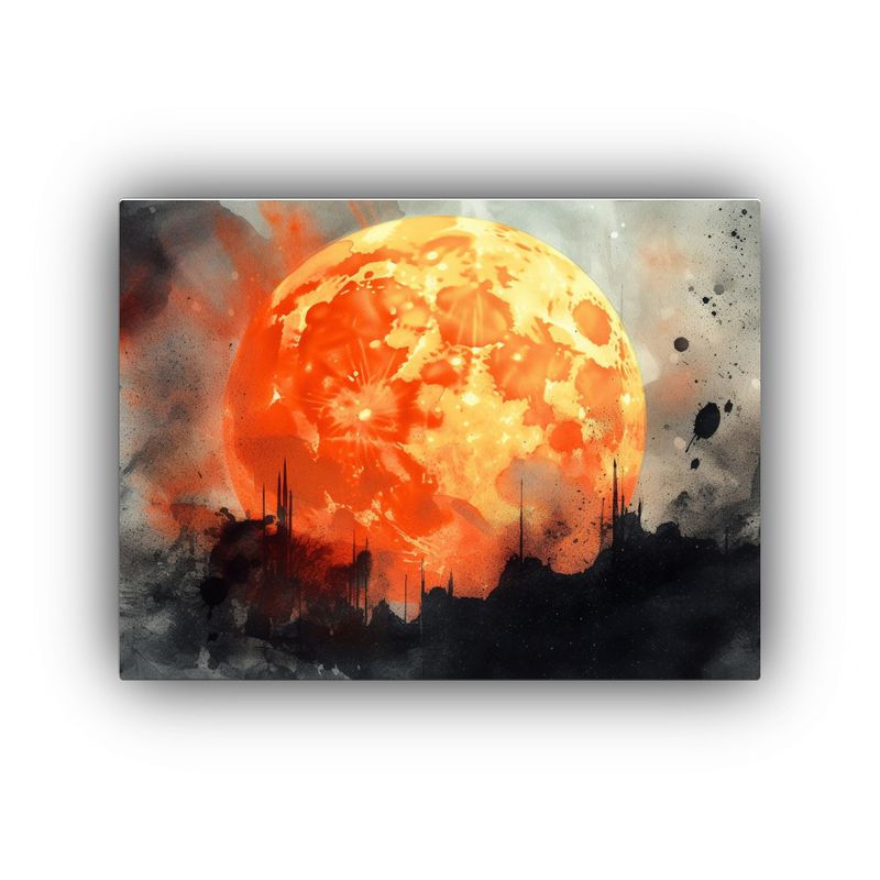 GENERICO - Cuadro Luna Llena Acuarela Estilo Negro Claro 120x80cm