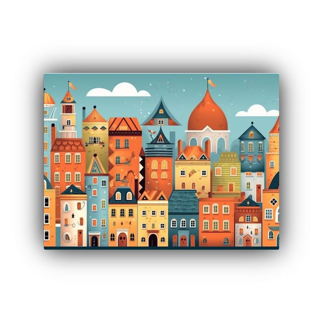 GENERICO - Fondo De Edificios Coloridos Lindo Y Caprichoso En Canva Par 120x80cm