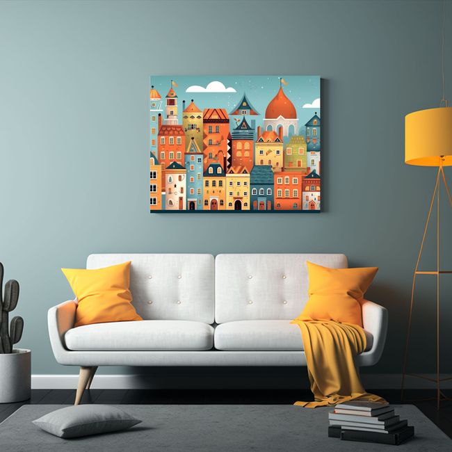 GENERICO - Fondo De Edificios Coloridos Lindo Y Caprichoso En Canva Par 120x80cm
