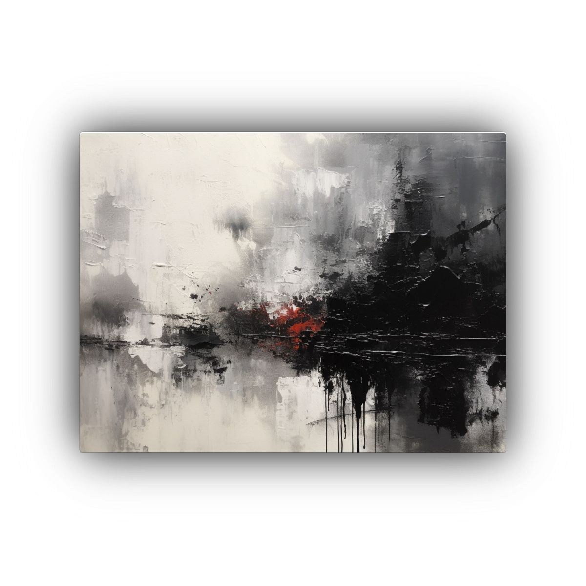 GENERICO - Arte De Pared Expresivo Pintura Blanco Y Negro Con Salpicad 120x80cm