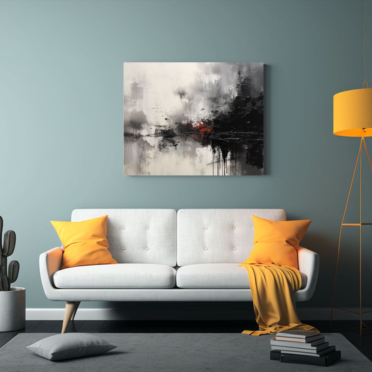 GENERICO - Arte De Pared Expresivo Pintura Blanco Y Negro Con Salpicad 120x80cm