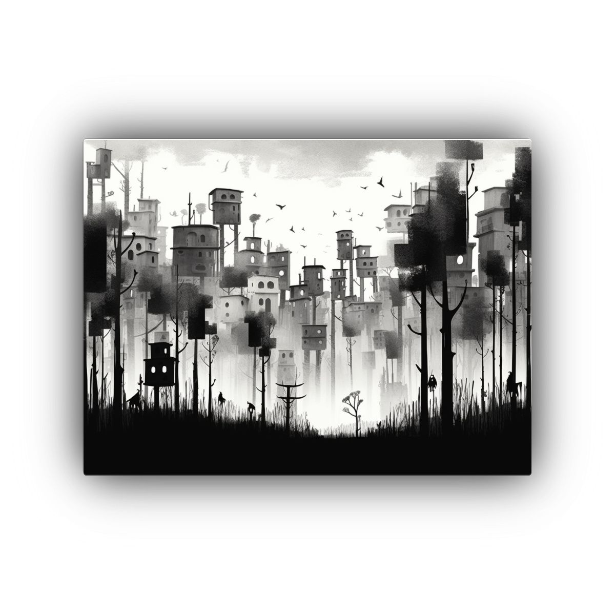 GENERICO - Paisaje Urbano En Blanco Y Negro Estilo Jon 120x80cm