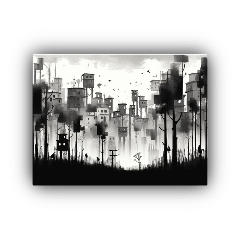 GENERICO - Paisaje Urbano En Blanco Y Negro Estilo Jon 120x80cm
