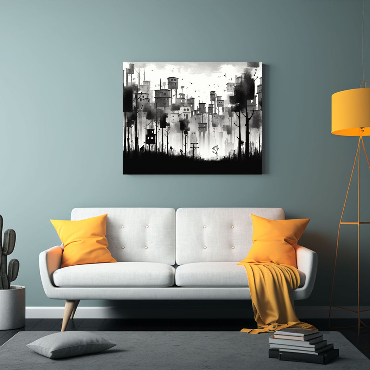 GENERICO - Paisaje Urbano En Blanco Y Negro Estilo Jon 120x80cm