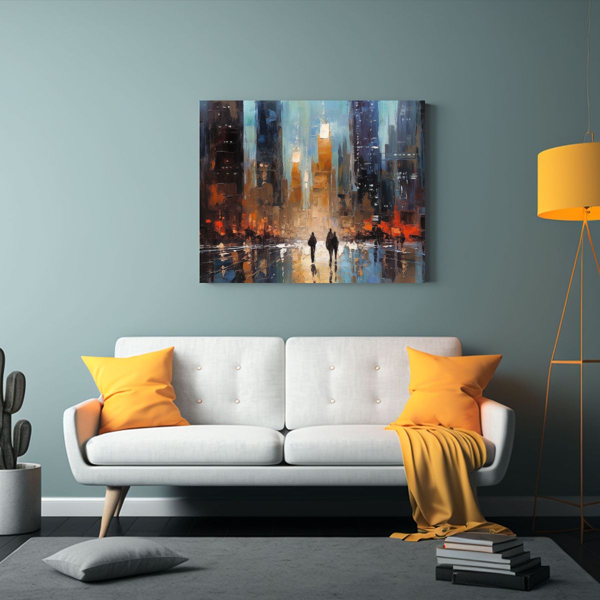 GENERICO - Cuadro Abstracto De La Silueta De Nueva York En Lluvia 120x80cm