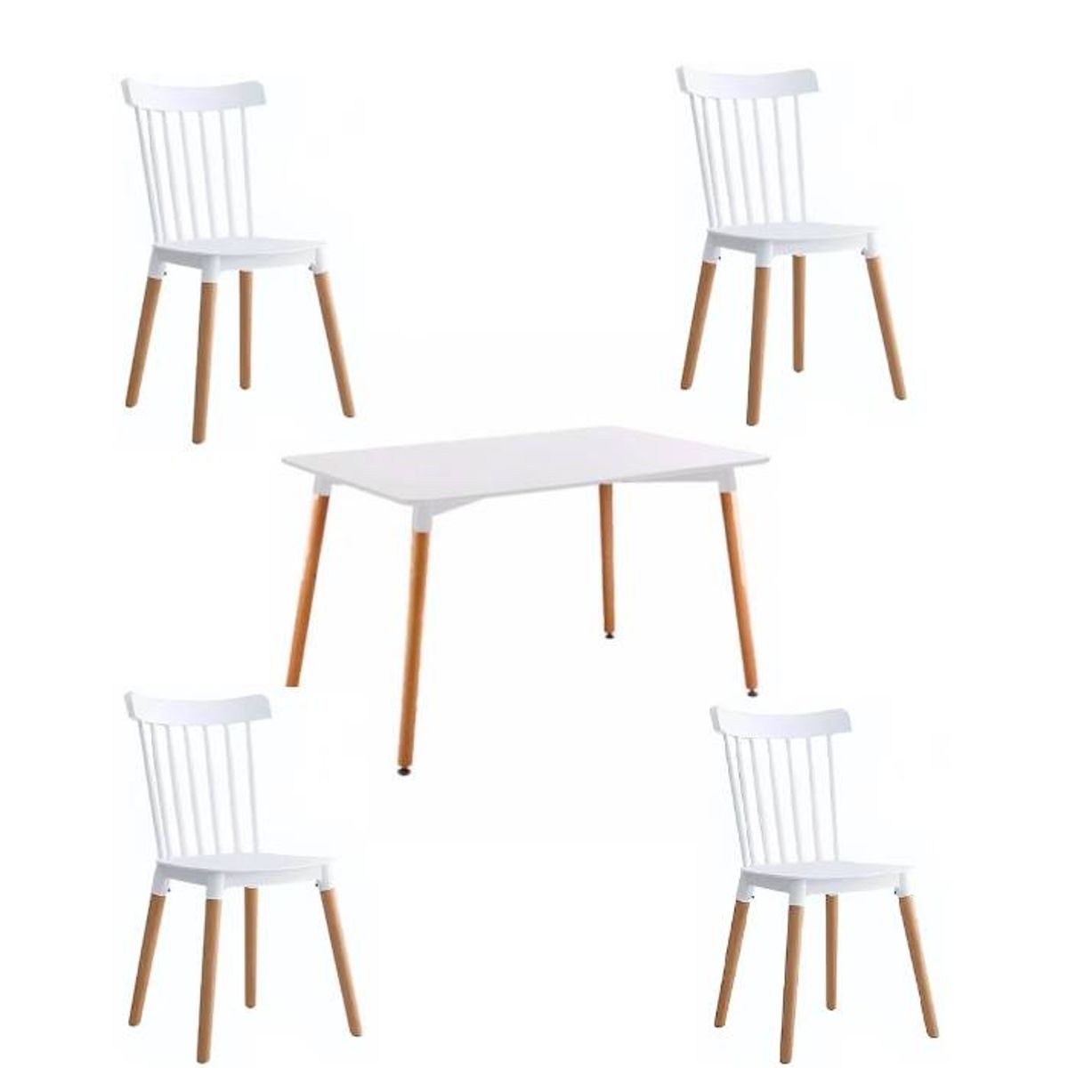 MOAD - Comedor 4P Windsor Mesa Rectangular Blanca + Sillas windsor blancas