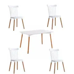 MOAD - Comedor 4P Windsor Mesa Rectangular Blanca + Sillas windsor blancas
