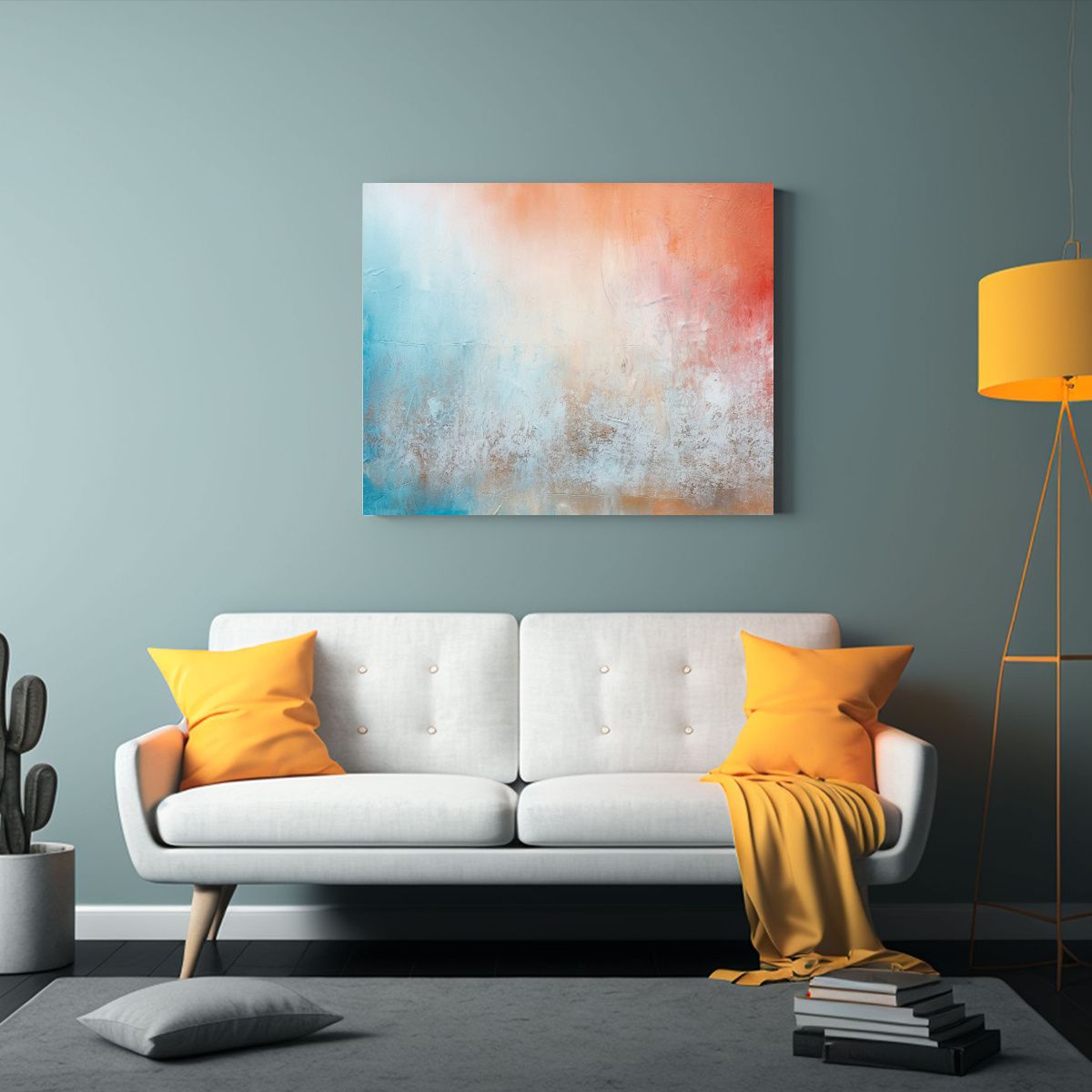 GENERICO - Pintura Abstracta Azul Y Naranja En Bastidor Cuadro De Alta 120x80cm