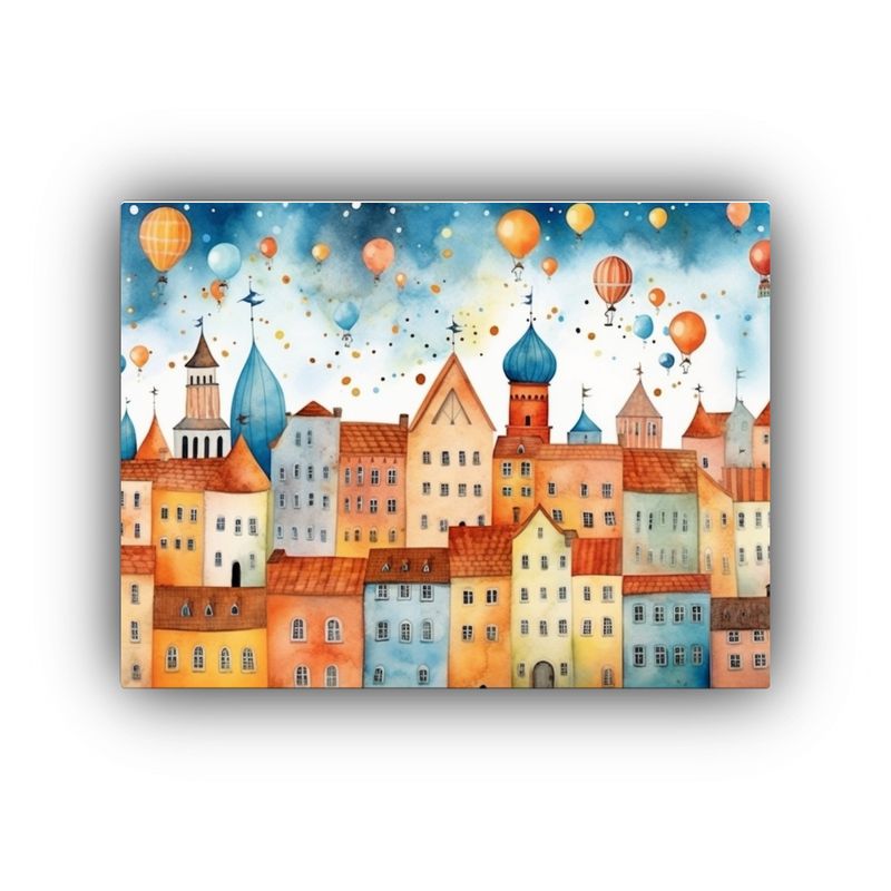 GENERICO - Pintura Mural Acuarela Ciudad Colorida Y Caprichosa 120x80cm