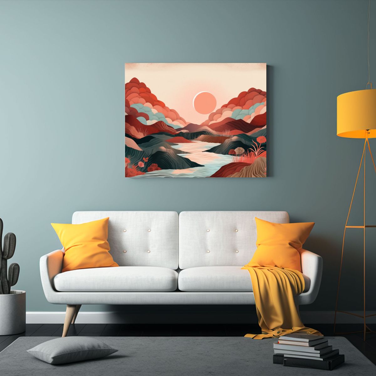 GENERICO - Cuadro Clásico De Montañas Y Valle Con Sol Pintura Decora 120x80cm